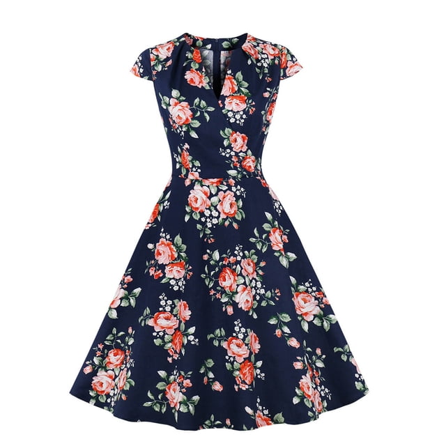 SMihono Robe Bohème d'Été pour Femmes Grande Taille Robe d'Été pour Femmes à Manches Courtes Imprimée à Col en V avec Fermeture Éclair Taille Haute