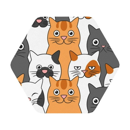

Matuu Funny Cats for Cup Coasters Set of 6 Leather Coasters Desk Coasters for Office Measures 4” x 4” Hexagon