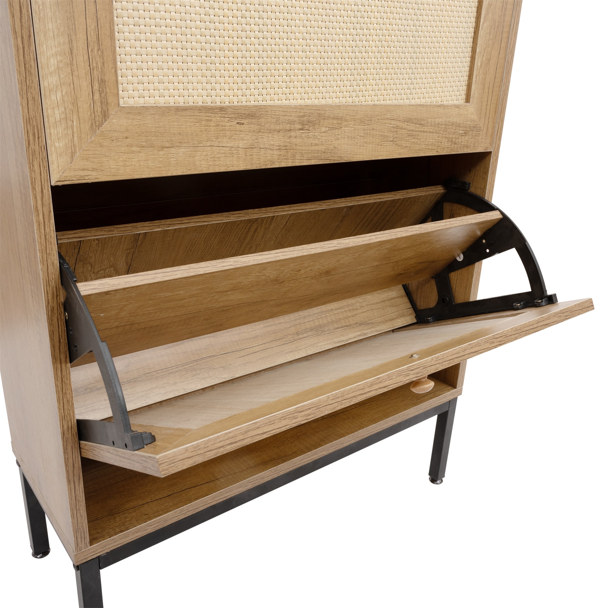 Kepooman Natural 3 Flip Drawer Shoe Cabinet, Rattan Shoe Rack Storage Organizerr with Metal Legs for Entryway Kepooman Natural 3 Flip Drawer Shoe Cabinet, Rattan Shoe Rack Storage Organizerr with Metal Legs for Entryway