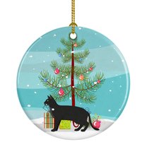 Chausie Black Cat Merry Christmas Ceramic Ornament 2.8 in x 2.8 in