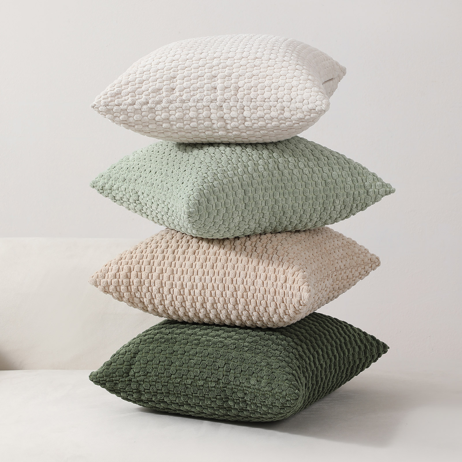 HonorHut Set of 4 Boho Corduroy Pillow Covers Decorative Soft Decor for Couch 20x20Inch Farmhouse Cushion Fresh Green