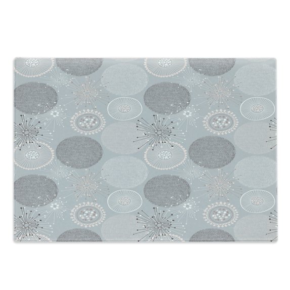 Abstract Cutting Board, Circular Round Pastel Toned Lilac Flower Pattern Design, Decorative Tempered Glass Cutting and Serving Board, Large Size, Pale Peach Blue Grey, by Ambesonne