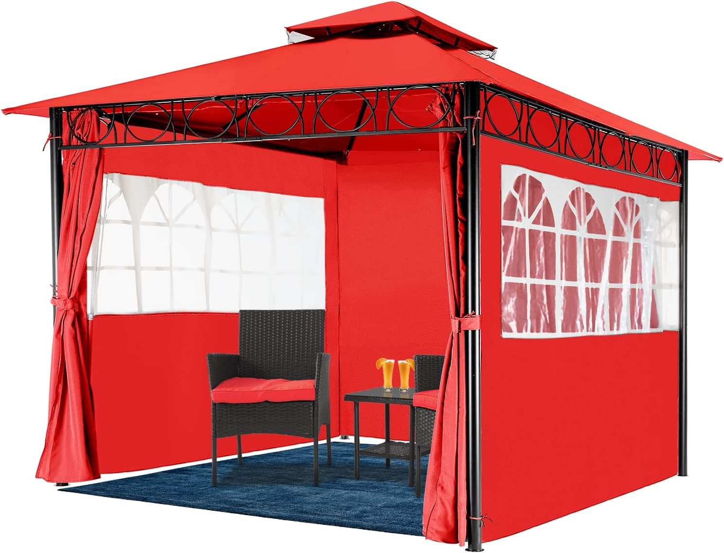 Red 10'x10' Alloy Steel Rectangular Gazebo Canopy Tent