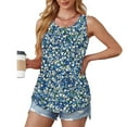 thumbnail image 7 of GaThRRgYP Women's Sleeveless Elastic Waist Top,Women's New Loose Casual Crew-neck Pleated Print Fashion Top Blue S, 7 of 7