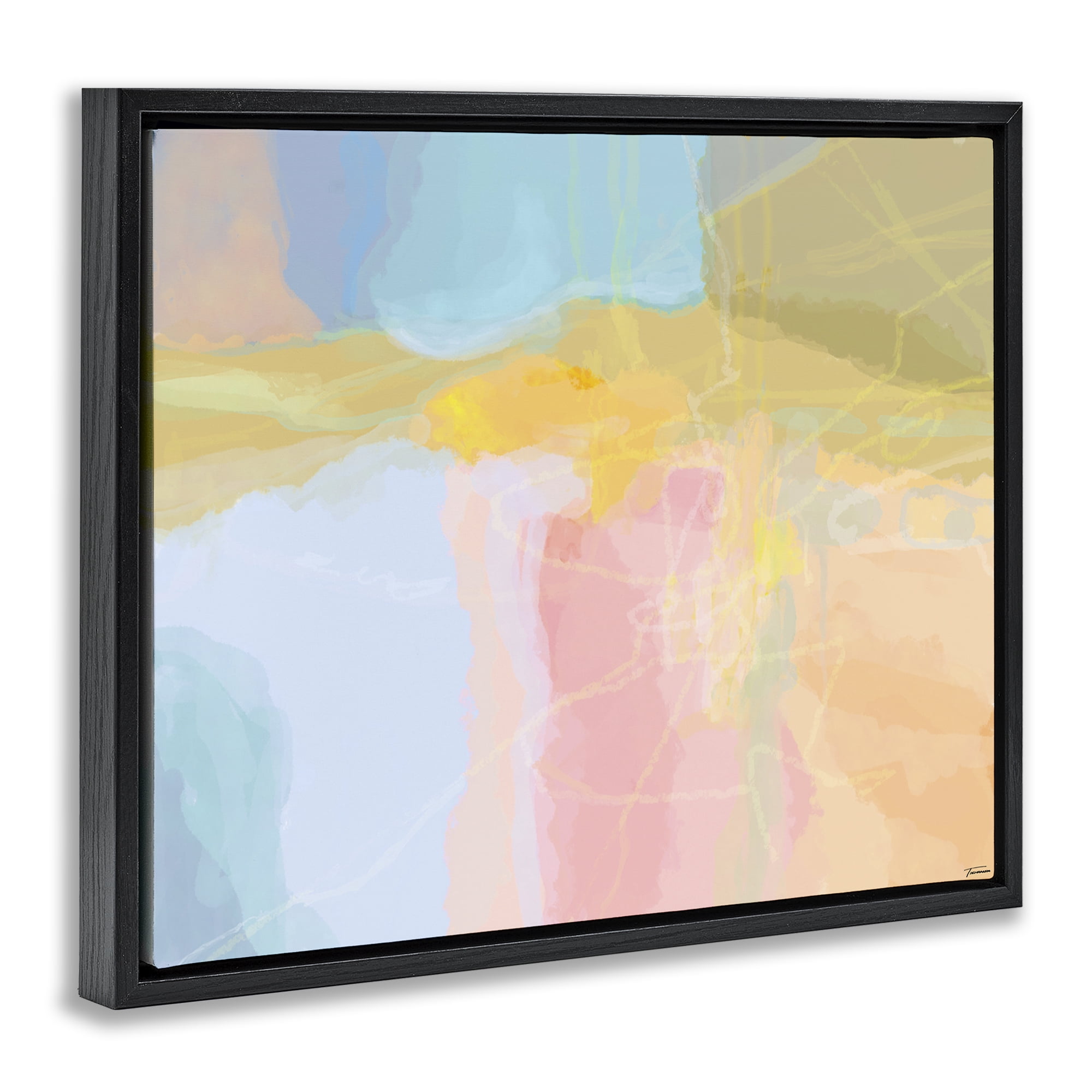 Stupell Industries Pastel Collaged Pattern Abstract Painting Black Floater Framed Canvas Art Print Wall Art, 21 x 17