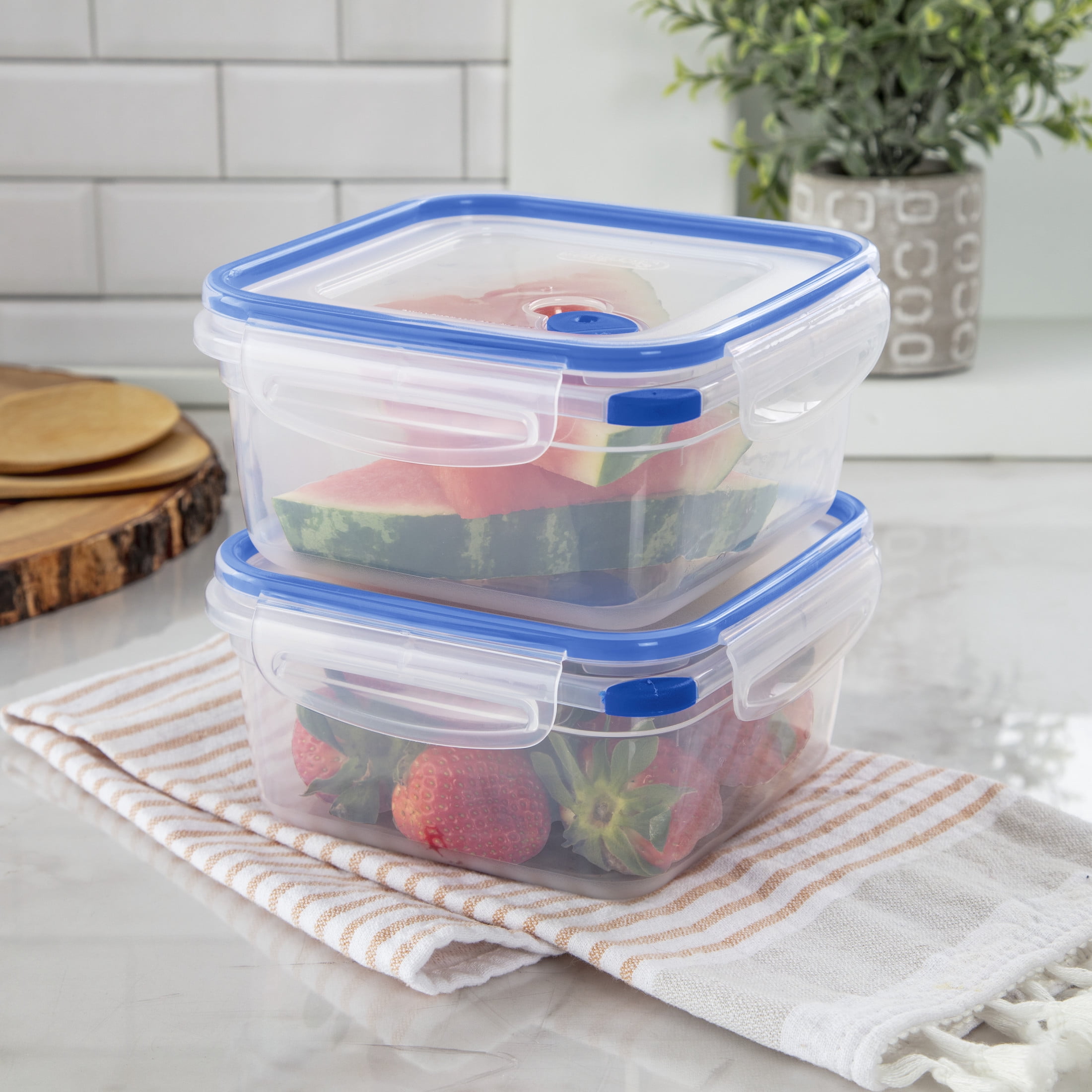 Sterilite Ultra•Seal™ 5.7 Cup Square, Latching Food Storage Container, Airtight Watertight Seal, Blue, 6 Count