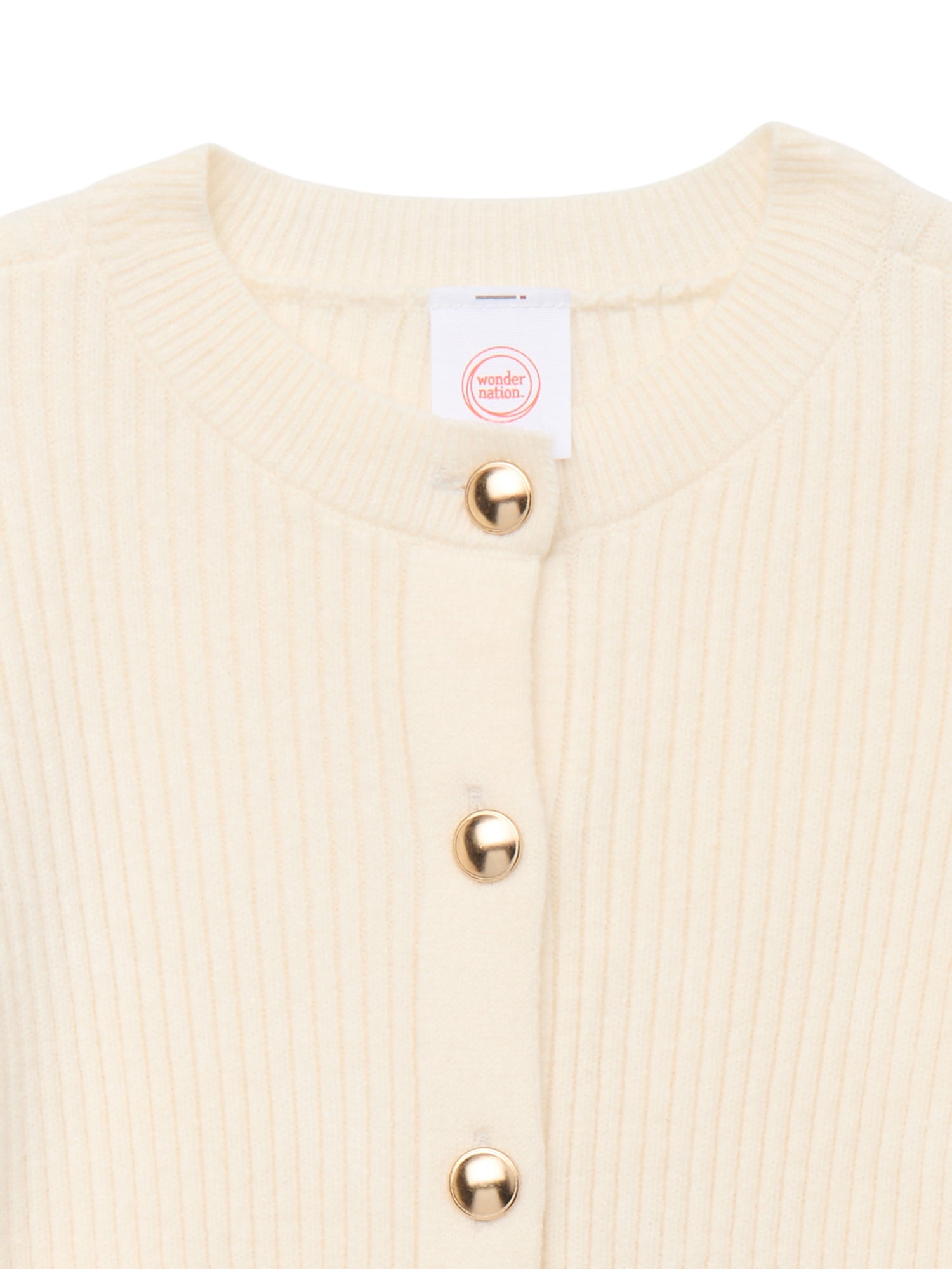Wonder Nation Girls Ribbed Button Front Cardigan Sweater, Sizes 4-18 & Plus
