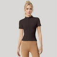 thumbnail image 2 of MIASHUI Womens&nbsp;Fitness Jacket Slim Fit Short Sleeve Sports Top Yoga Jacket For Workout Casual Wear Coffee,M, 2 of 5
