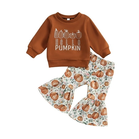 

Baby Girl Fall Winter Clothes Pumpkin Patch Crewneck Sweatshirts Flare Pants Set Toddler Halloween Outfits