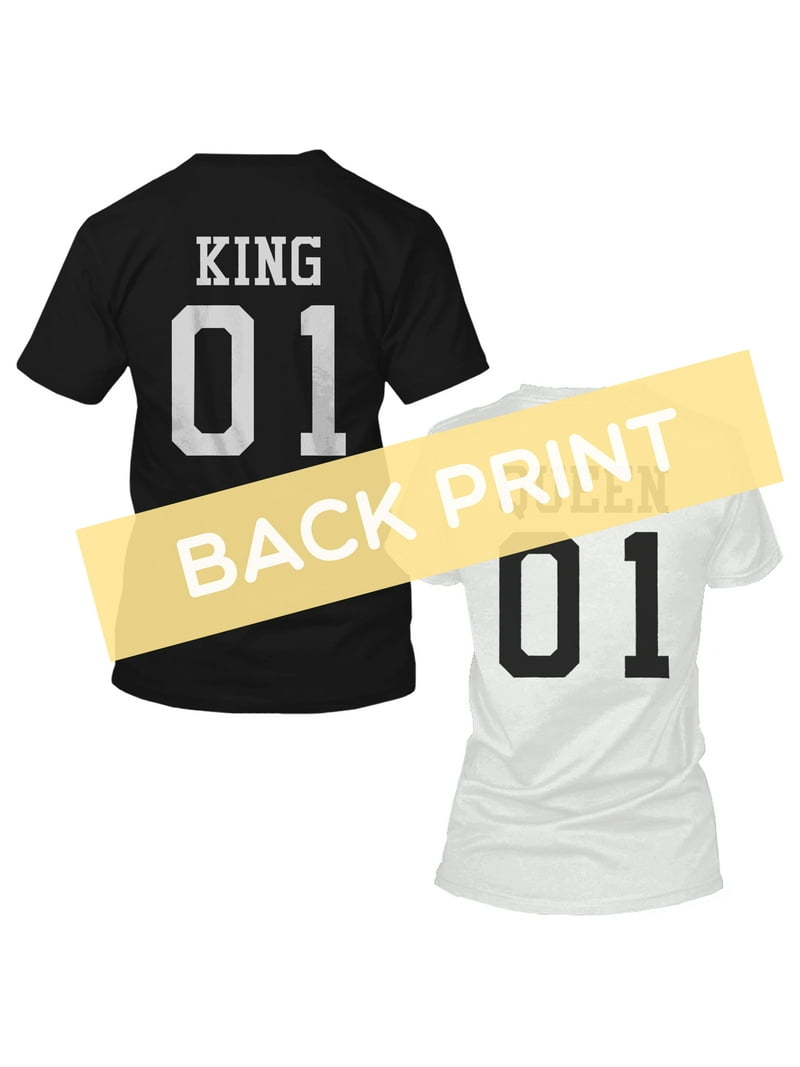 Uitputten Gebakjes omringen King 01 Queen 01 Matching Black And White Back Print Couple Shirts -  Walmart.com