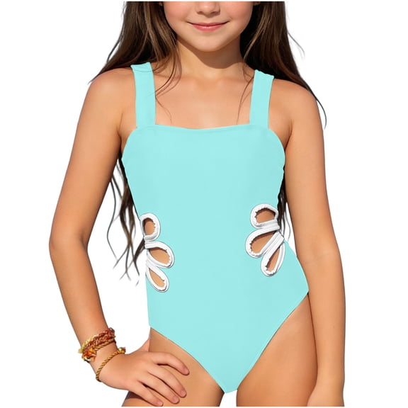 Ahabrexf Little Girls Swimsuit with Shorts for Kids Solid Patchwork Swimming Sports Trunks 2 Pc Set