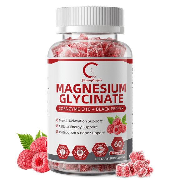 GPGP Magnesium Glycinate Gummies 400mg - Magnesium Potassium Supplement with Vitamin D, B6, CoQ10 for Relax, Sleep & Heart Health - 60 Raspberry Gummies