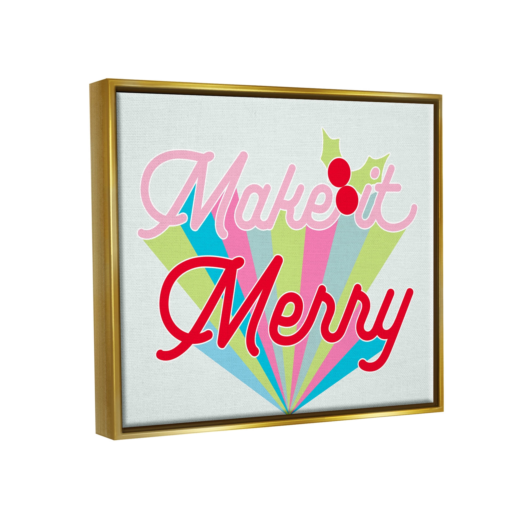 Make It Merry Bold Christmas Stripes Holiday Graphic Art Metallic Gold Framed Art Print Wall Art