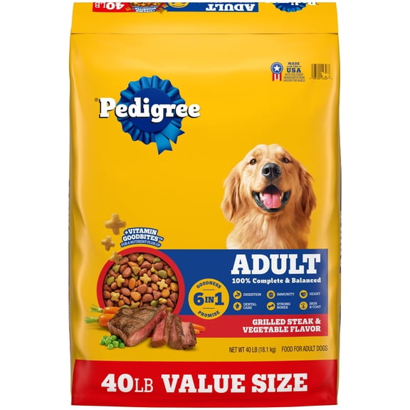 Pedigree High Protein Grilled Steak & Vegetable Flavor Adult Dry Dog Food, 40 lb Bag