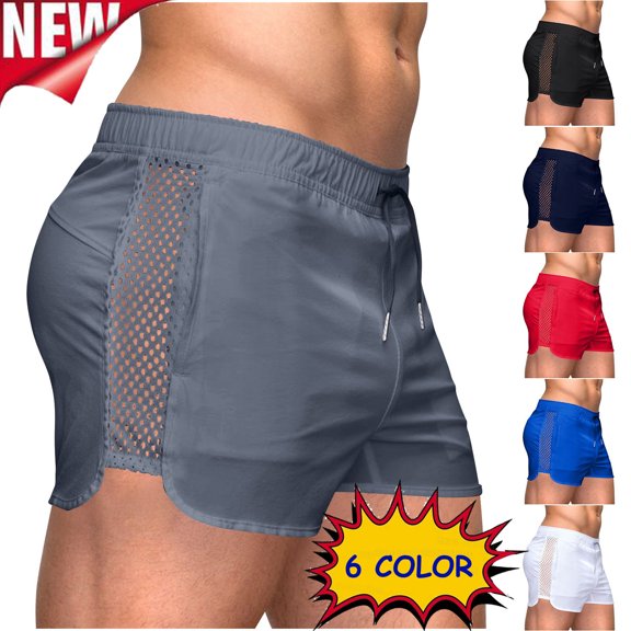 Tqyyweavej Men's Athletic Shorts Mesh Drawstring Summer Beach Booty Shorts Tight Solid Color Gym Shorts with Pockets for Surfing