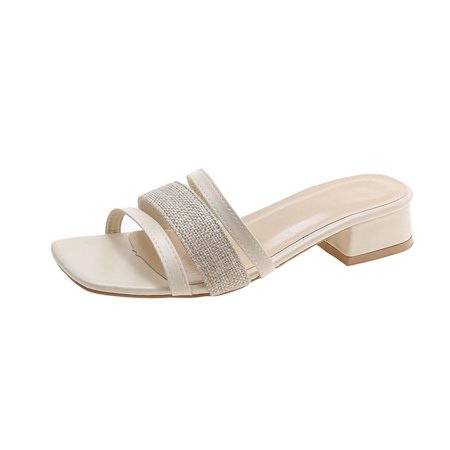 

Womens Slippers Minimalist Lace-Up Square-Toe Block-Heel Colorblock Strappy Sandals