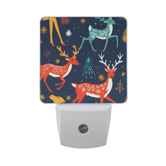 Christmas Folk Reindeer Night Light 2 Pack LED Nightlight Plug into Wall Dusk to Dawn Sensor Soft White