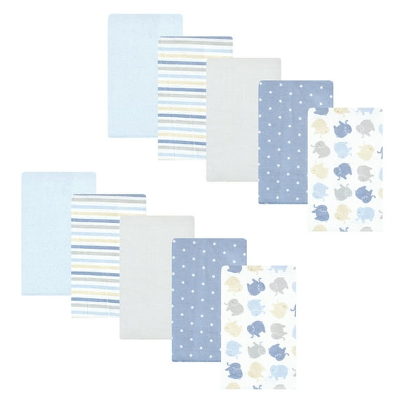 Hudson Baby Infant Boys Cotton Flannel Burp Cloths 10pk, Multi Color Boy Elephant, One Size