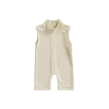 

Toddler Kids Boys Summer Jumpsuits Newborn Solid Ribbed Knitted Sleeveless Zipper Turtleneck Romper Jumpsuits Cotton Clothes