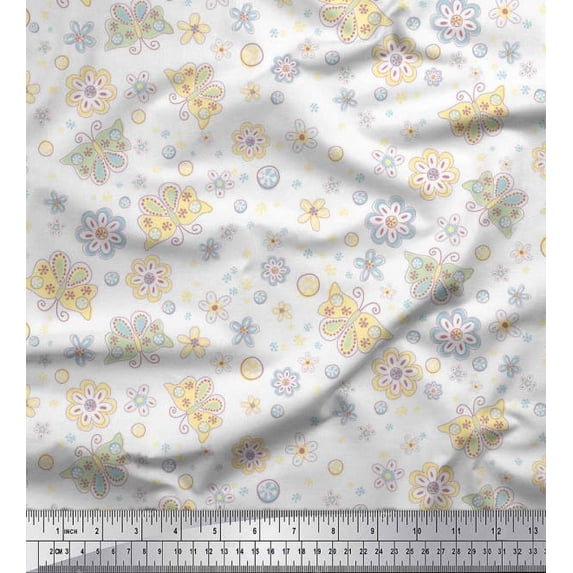 Soimoi Cotton Voile Fabric Floral & Butterfly Night Wear Print Fabric by The Yard 42 Inch Wide