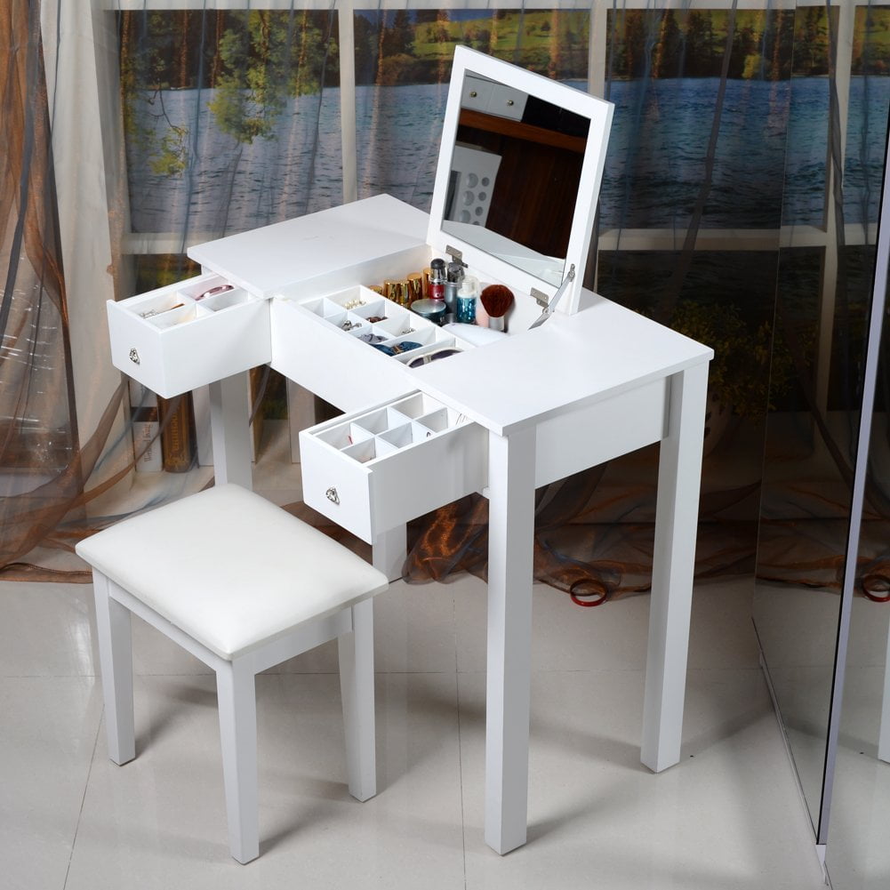 ViscoLogic Mirrored Wooden Makeup Vanity Dressing Table ...