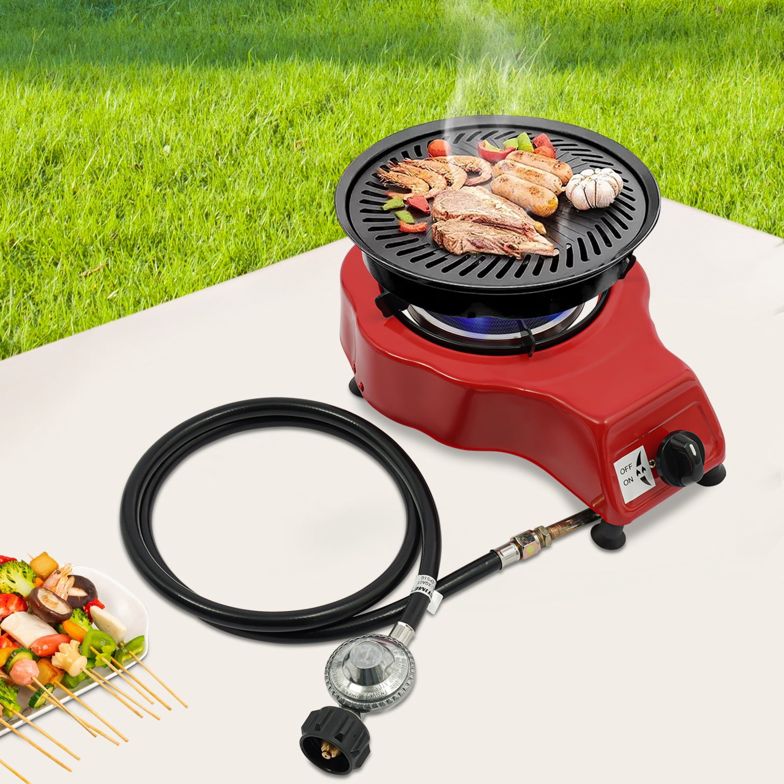 LPG Single Gas Stove Burner Portable Propane Outdoor Camping Cooking BBQ w/Hose for Outdoor or Indoor Use