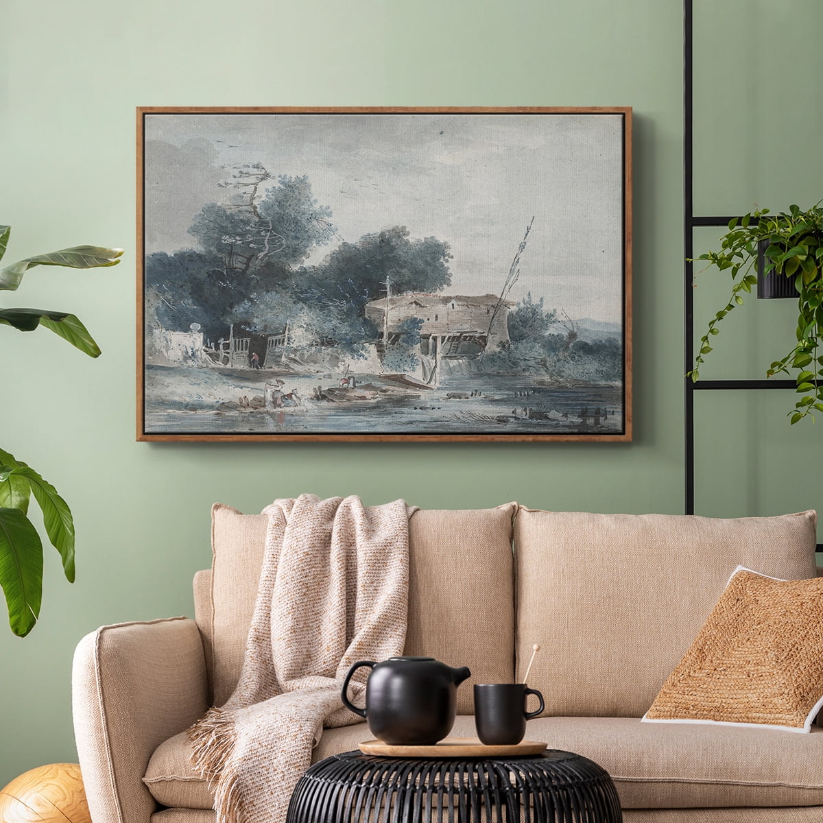Vintage Landscape-CCCXLVII By Wexford Home Framed in Walnut Wood Gallery Wrapped Canvas 25 in. x 37 in.