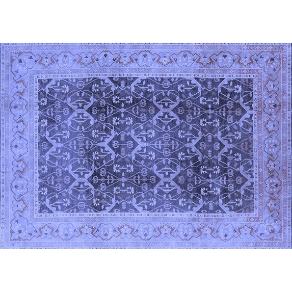 Ahgly Company Machine Washable Indoor Rectangle Oriental Blue Traditional Area Rugs, 7' x 10'