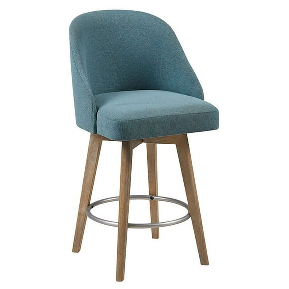 Madison Park Pearce 27" Solid Wood and Polyester Swivel Counter Stool in Blue