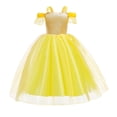 thumbnail image 7 of ITSAME Girls Dress, Flutter Ruffle Off Shoulder Cinched Waist Kids Wedding Pageant Party Prom Evening Gown Yellow 4-5T, 7 of 7