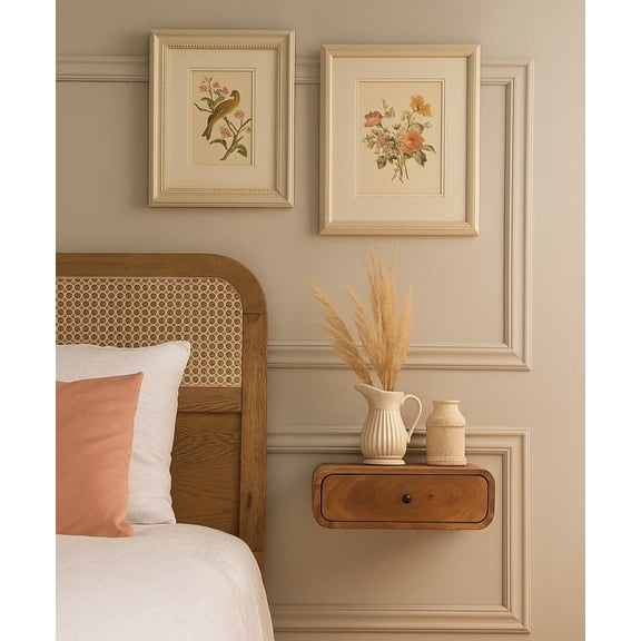 Wooden Nightstands Avora Wall-Mounted Oak-ish Nightstand, 1-Drawer, Light Brown,Nightstands With Drawers