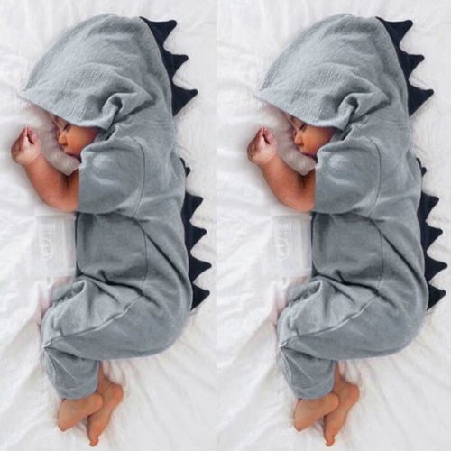 Baby Boys Girls Romper Hooded Dinosaur Jumpsuit Infant Cotton Sleepsuit Long Sleeve Onesie Pajama Zipper Outfits