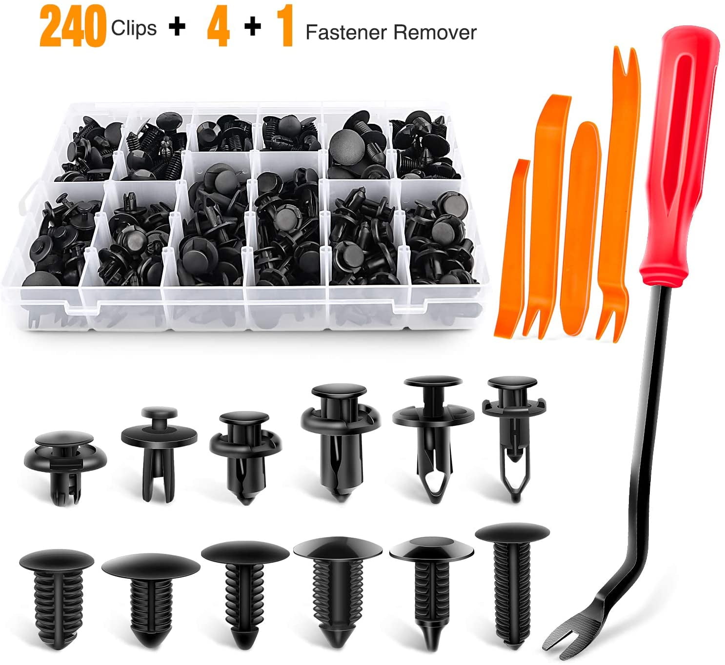 GOOACC 240Pcs Bumper Retainer Clips Car Plastic Rivets Fasteners Push Retainer Kit Most Popular Sizes Auto Push Pin Rivets Set Door Trim Panel Fender Clips for GM Ford Toyota Honda Chrysler