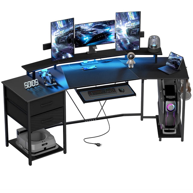 HOMCOM 79 inch Gaming Desk, Industrial Computer Desk with RGB Lights, Black