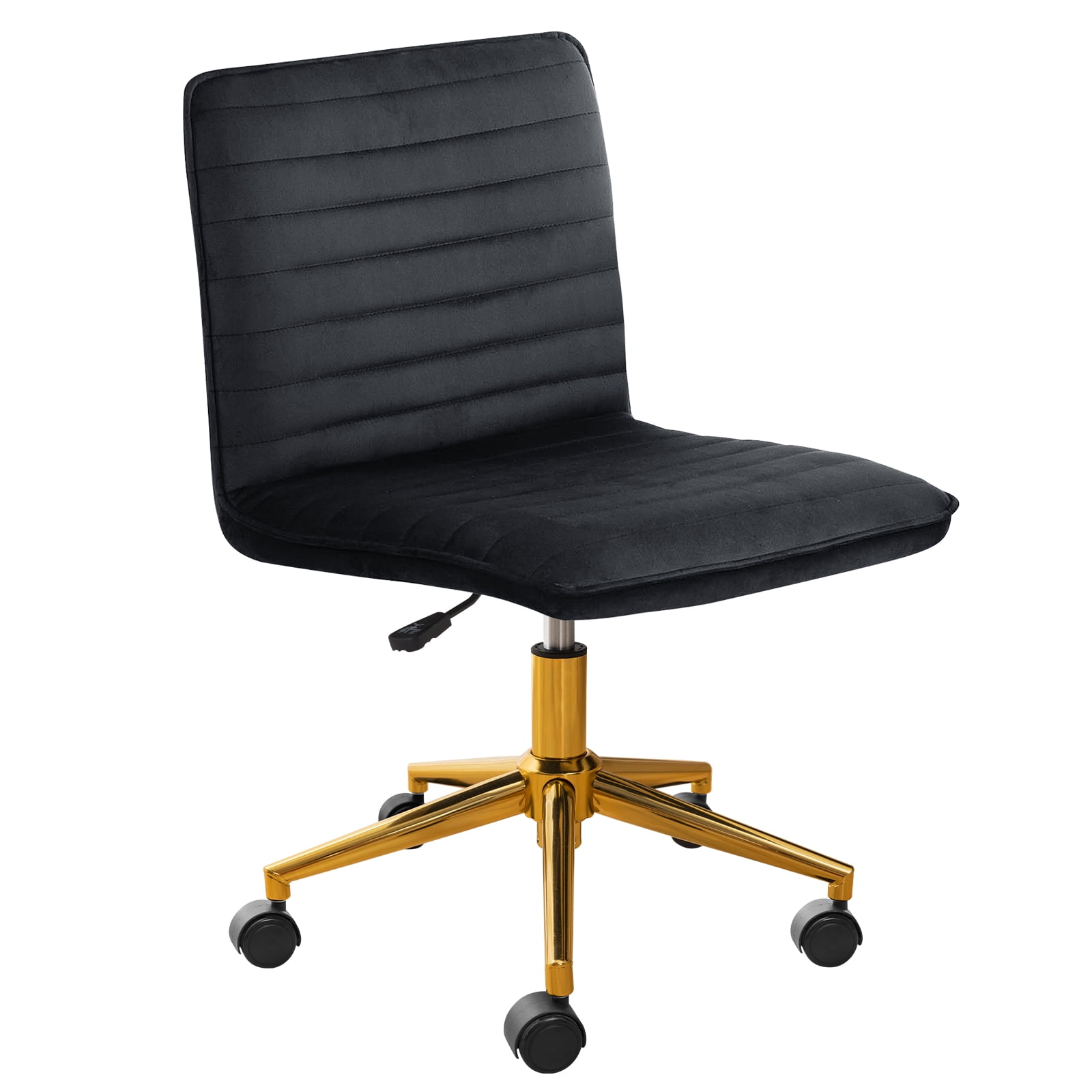 Furniliving Mid-Back Armless Desk Chair, Velvet Swivel Office Chair,Adjustable Rolling Computer Chair for Living Room, Black