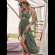 thumbnail image 5 of Vestido Maxi para Mujer, Plisado, con Cuello Halter, Estampado y Escote en V. Verde L, 5 of 8