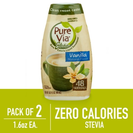 (2 Pack) Pure Via Stevia Sweetener Vanilla Simple Squeeze Coffee Sweetener Zero Calorie Sweetener, 1.62 fl