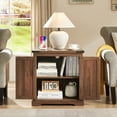 thumbnail image 4 of Rustic Farmhouse End Table with Charging Station - 24" Large Sofa Side Table With Barn Door Design - Square Nightstand Bedside Table with Adjustable Storage Shelf for Living Room or Bedroom,Walnut, 4 of 6