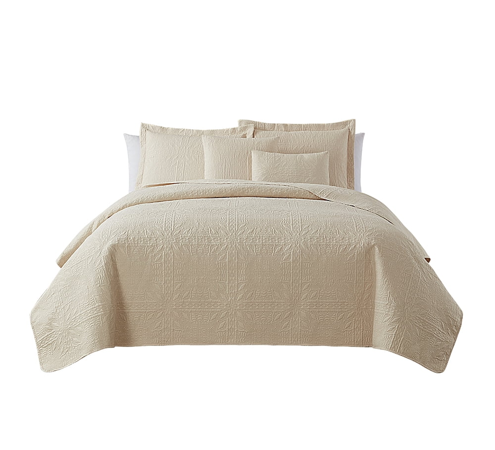 Nestl 4 Piece Quilt Set Twin , Soft Microfiber Lightweight Bedspread Coverlet, Modern Style Ellipse Weave Bed Cover, Beige Cream