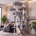 thumbnail image 3 of Globlazer 77" Large Cat Tree and Tower Condo for Indoor Cats with 6 Sisal Scratching Posts, 2 Condos, Light Gray, 3 of 9