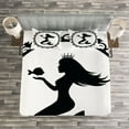 thumbnail image 3 of Ambesonne Mermaid Quilted Bedspread Set 3 Pcs, Vintage Cartoon Fish, Queen Size, Black White, 3 of 3