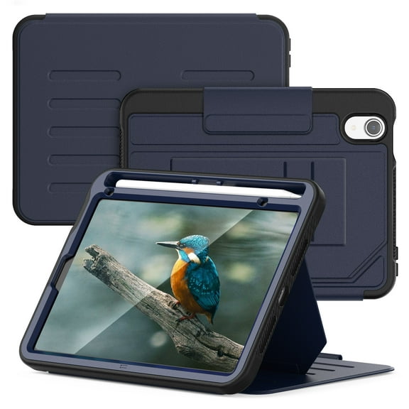 Allytechgroup Magnetic Case for Apple iPad Mini 7th 6th Generation 8.3", Multi Angle Viewing Stand Auto Sleep Wake Shockproof Protective Bumper Case Cover for iPad mini 6 7 2021/2024, Navyblue