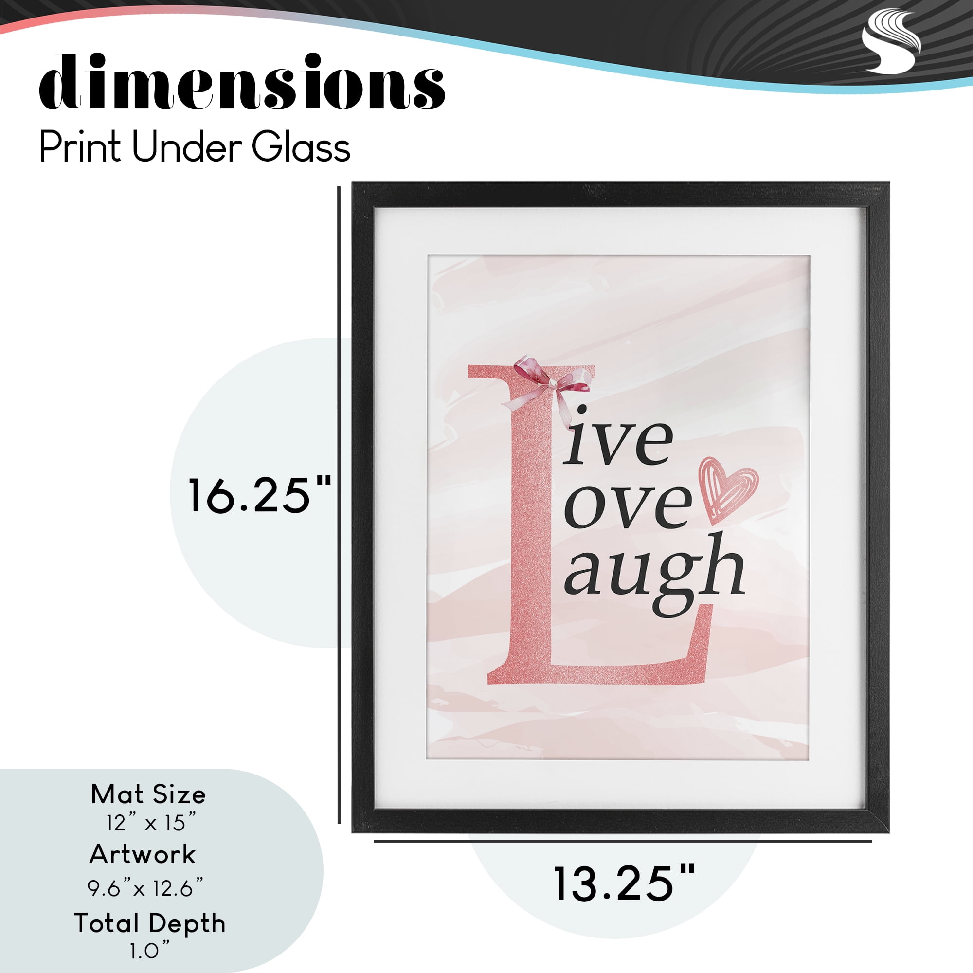 Live Love Laugh Pastel Black Framed Print Under Glass, design by Kim Allen