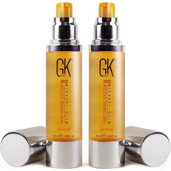 GK HAIR Global Kératine 100 % Huile d'Argan Biologique Sérum Anti-Frisottis pour Cheveux Lot de 2 (1,69 Fl Oz/50 ml) Coiffant Lissant Fortifiant Hydratant et Nourrissant Protection contre la Chaleur Brillance Contrôle des Frisottis Abîme les Cheveux
