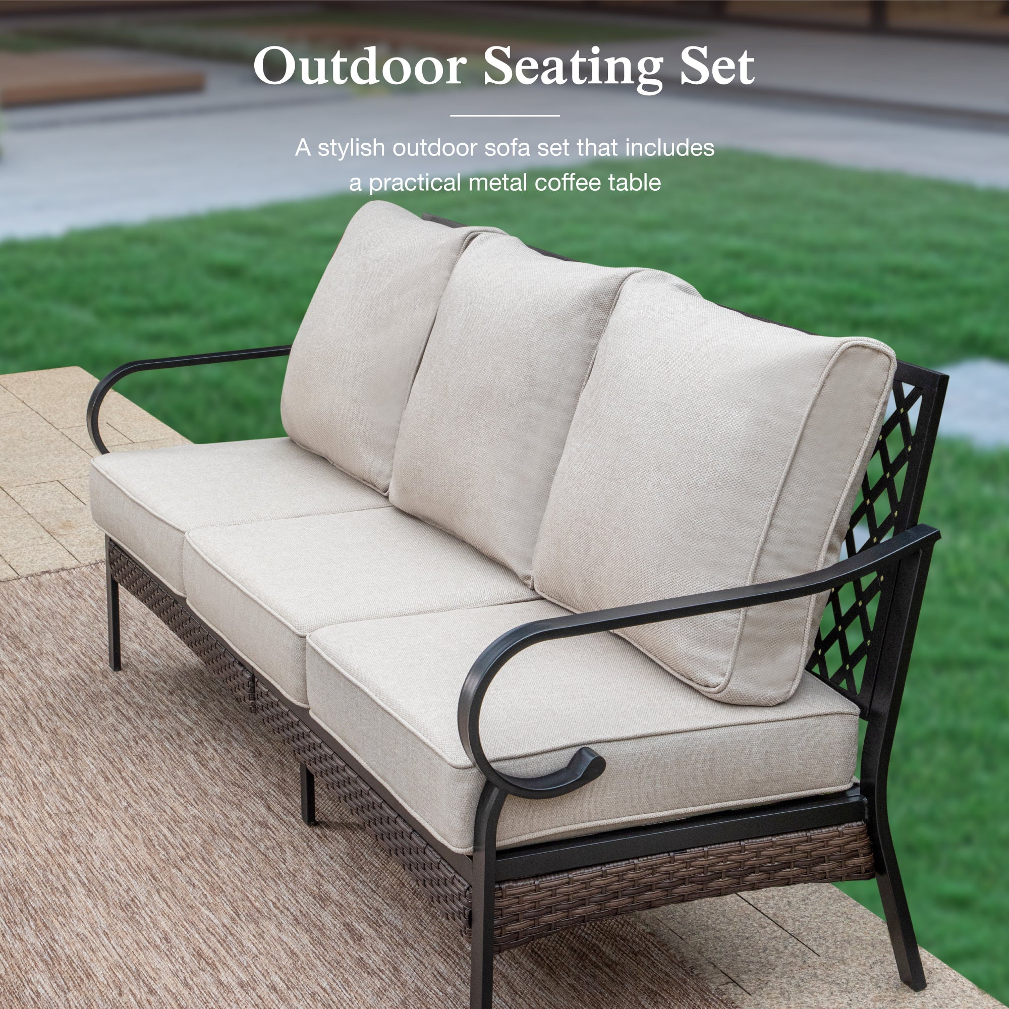 Sophia & William 5 Seat Patio Conversation Set,Outdoor Furniture Sofa Set with Rocking Chairs, Beige