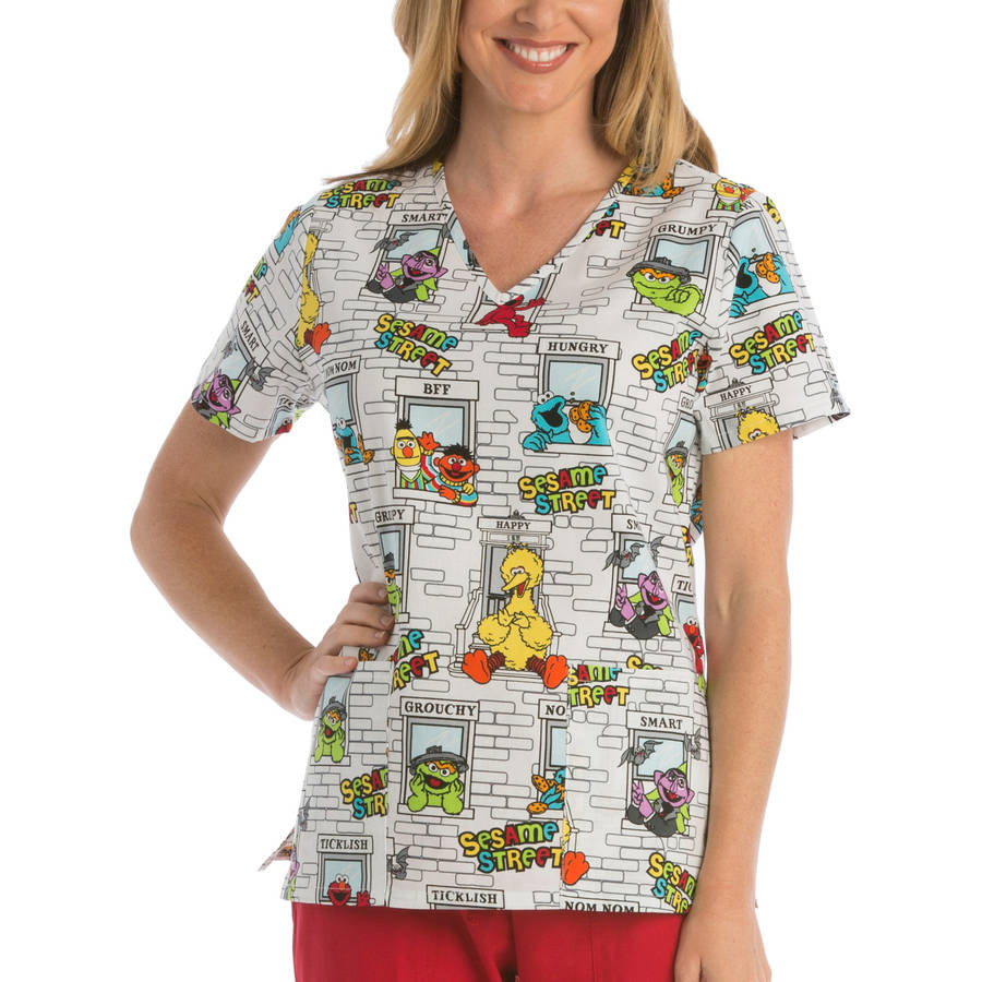 Disney Women's Fashion Collection Bambi Crush VNeck Scrub Top