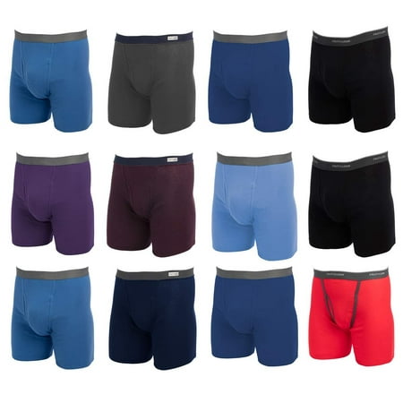 Fruit of the Loom (12 Pack Mens Underwear Cotton Boxer Briefs with Fly Soft Comfortable Tag