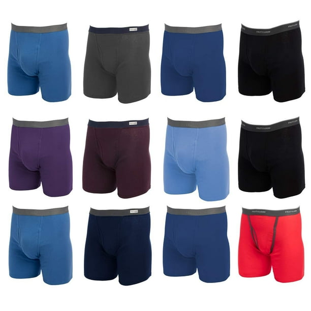 Fruit of the Loom (12 Pack Mens Underwear Cotton Boxer Briefs with Fly ...