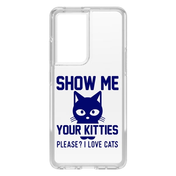 DistinctInk Clear Shockproof Hybrid Case for Galaxy S21 ULTRA 5G (6.8" Screen) - TPU Bumper Acrylic Back Tempered Glass Screen Protector - Show Me Your Kitties Love Cats