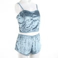 thumbnail image 2 of KOMOO Women Velvet Lace Sleepwear Sleeveless Crop Tops + Shorts Set 2pcs Pajamas Set, 2 of 6